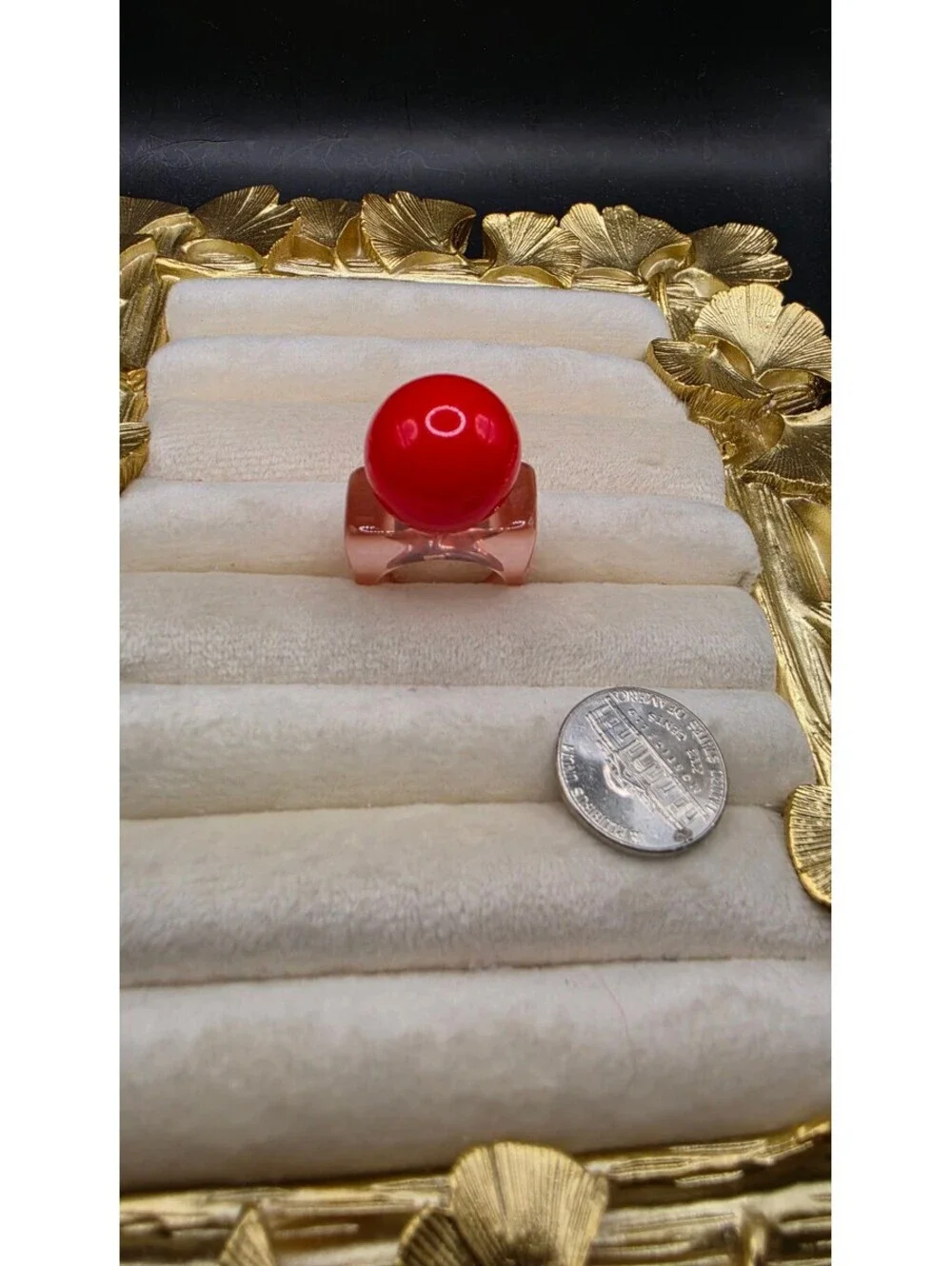 Y2K Resin Ring with Red Bead and Pink Square Band Size Fits